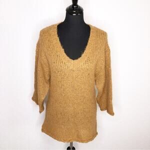 Ichi caramel golden brown v neck alpaca blend sweater size Extra Small XS